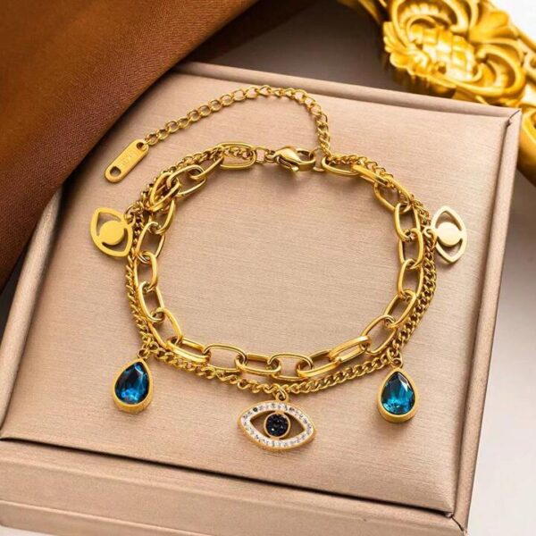 Cuff 18k Gold Plated Women Stainless Steel Fashion Jewelry Zircon Chain Bracelet