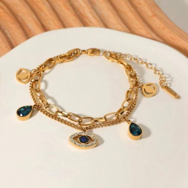 Cuff 18k Gold Plated Women Stainless Steel Fashion Jewelry Zircon Chain Bracelet - Image 5