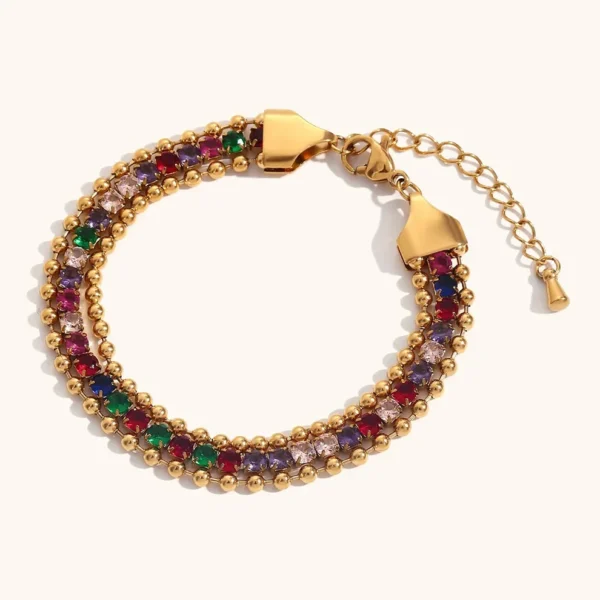 Cuff 18k Gold Plated Women Stainless Steel Fashion Jewelry Chain Bracelet Colorful Crystal Rhinestone Beads