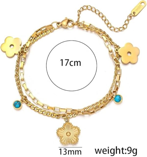 Cuff 18k Gold Plated Women Stainless Steel Fashion Jewelry Chain Bracelet Double-Layer Four Leaf Clover - Image 7