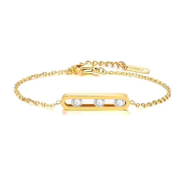 Cuff 18k Gold Plated Women Stainless Steel Fashion Jewelry Zircon Chain Bracelet