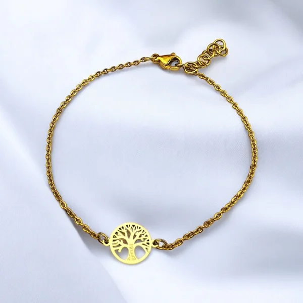 Cuff 18k Gold Plated Women Stainless Steel Fashion Jewelry Chain Bracelet Tree Of Life Link Circle Zircon Hollow - Image 5