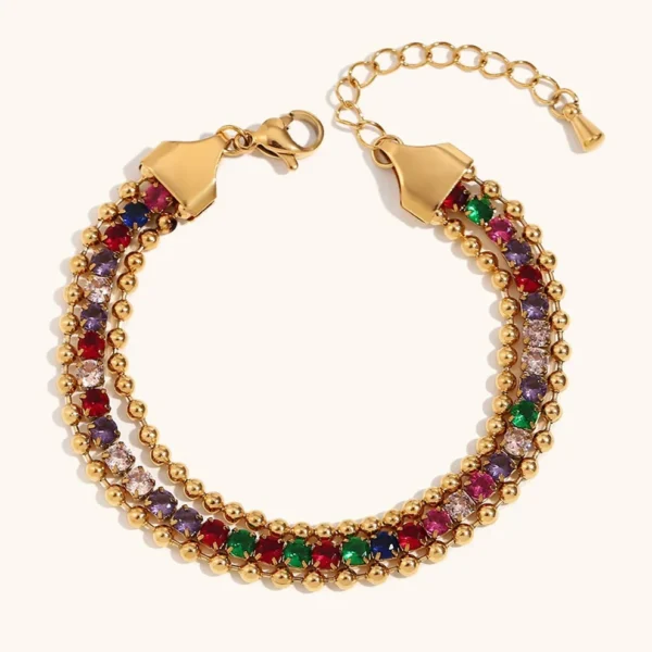 Cuff 18k Gold Plated Women Stainless Steel Fashion Jewelry Chain Bracelet Colorful Crystal Rhinestone Beads - Image 9