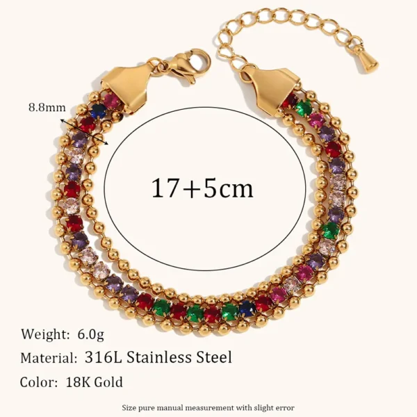 Cuff 18k Gold Plated Women Stainless Steel Fashion Jewelry Chain Bracelet Colorful Crystal Rhinestone Beads - Image 8