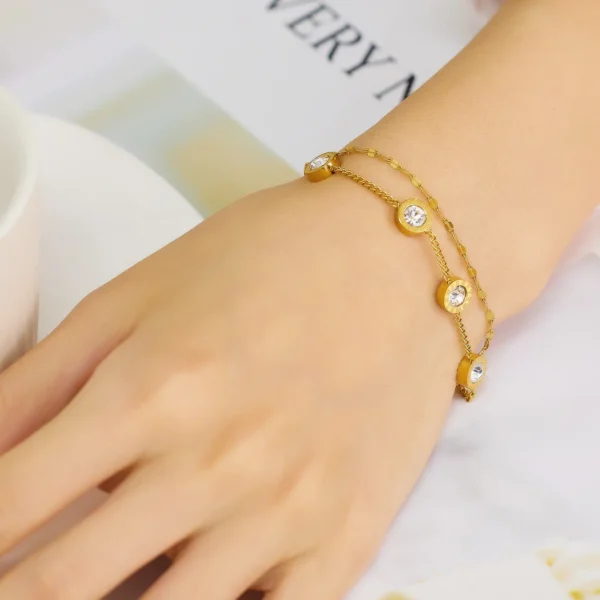 Cuff 18k Gold Plated Women Stainless Steel Fashion Jewelry Adjusted Zircon Chain Bracelett - Image 2