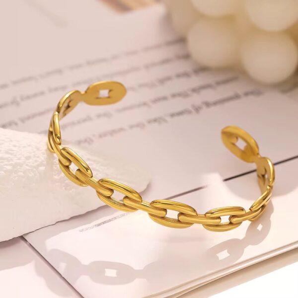 Cuff 18k Gold Plated Waterproof Women Stainless Steel Fashion Jewelry Bracelet Bangle Hollow C Shape Chunky - Image 4