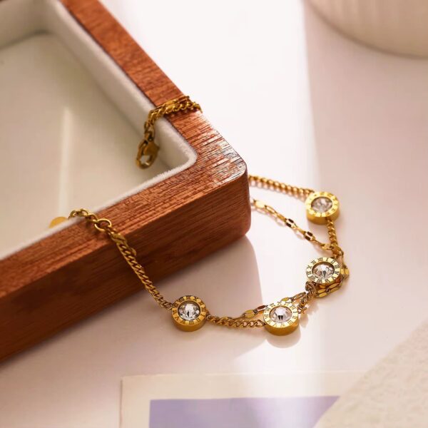 Cuff 18k Gold Plated Women Stainless Steel Fashion Jewelry Adjusted Zircon Chain Bracelett - Image 3