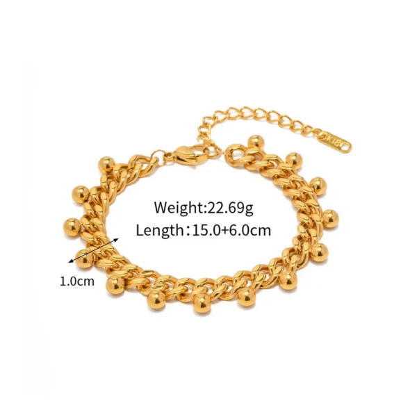 Cuff 18k Gold Plated Women Stainless Steel Fashion Jewelry Chain Bracelet Cuban Beads Tassel Tarnish Free - Image 8