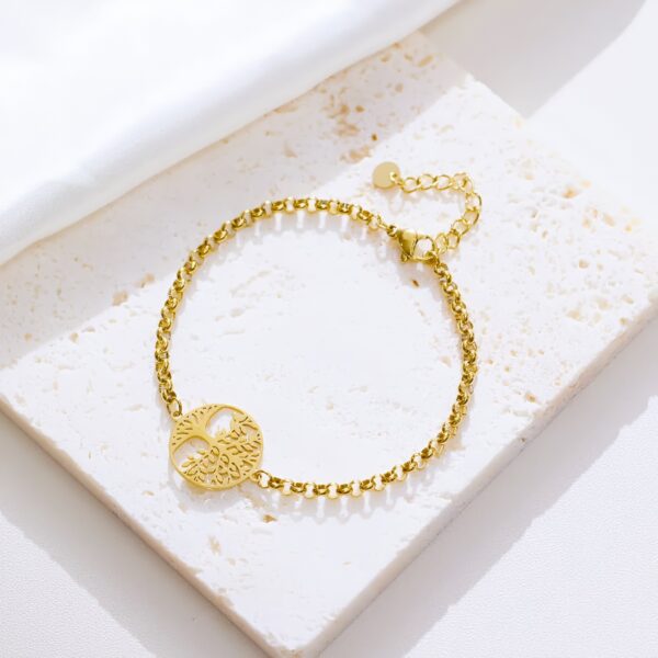 Cuff 18k Gold Plated Women Stainless Steel Fashion Jewelry Chain Bracelet Tree Of Life Link Circle Zircon Hollow