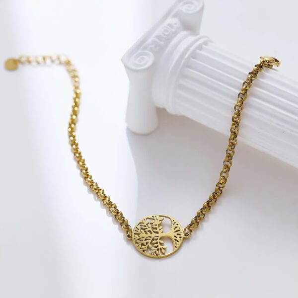 Cuff 18k Gold Plated Women Stainless Steel Fashion Jewelry Chain Bracelet Tree Of Life Link Circle Zircon Hollow - Image 4