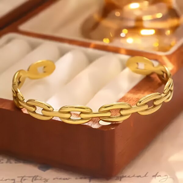 Cuff 18k Gold Plated Waterproof Women Stainless Steel Fashion Jewelry Bracelet Bangle Hollow C Shape Chunky - Image 3