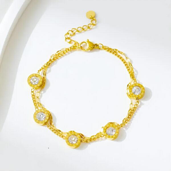 Cuff 18k Gold Plated Women Stainless Steel Fashion Jewelry Adjusted Zircon Chain Bracelett - Image 7