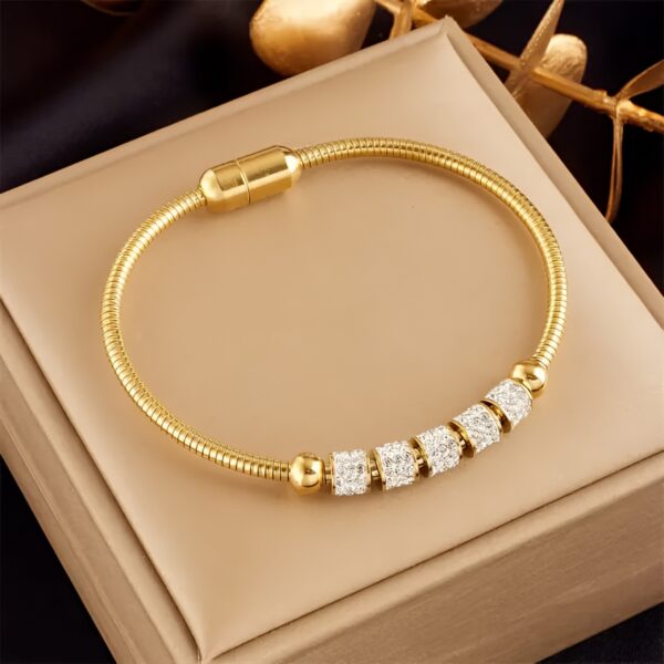 Cuff 18k Gold Plated Women Stainless Steel Fashion Jewelry Adjusted Zircon Bracelet - Image 2