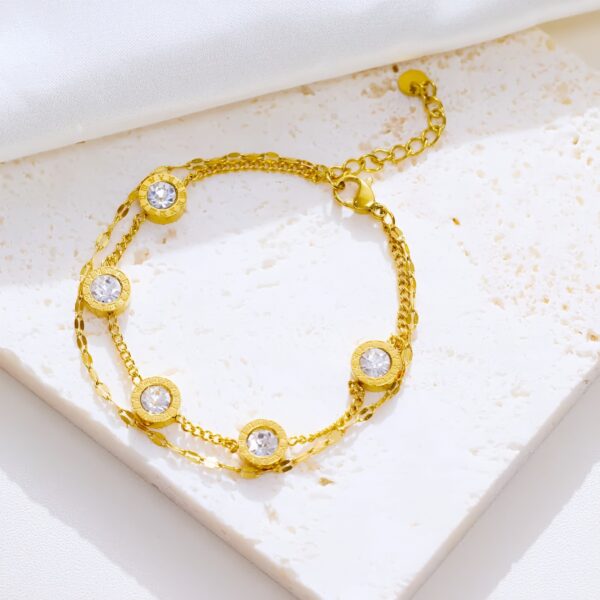 Cuff 18k Gold Plated Women Stainless Steel Fashion Jewelry Adjusted Zircon Chain Bracelett - Image 5