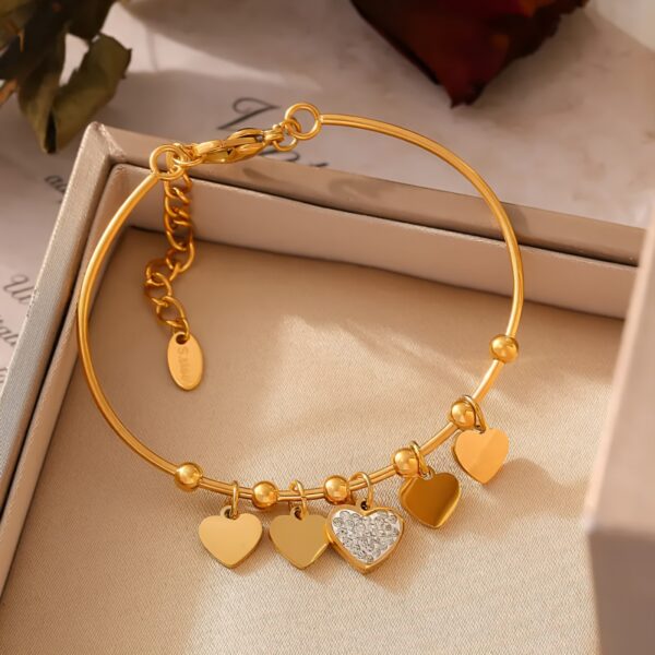 Cuff 18k Gold Plated Women Stainless Steel Fashion Jewelry Adjusted Bracelet Hearts Multiple Layers - Image 3