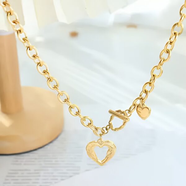 Cuff 18K Gold Plated women Stainless Steel Fashion Jewelry Chain Heart Necklace - Image 4