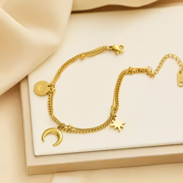 Cuff 18k Gold Plated Women Stainless Steel Fashion Jewelry chain Bracelet Moon Star Multiple Layer - Image 5