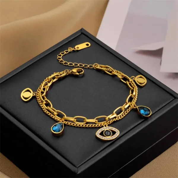 Cuff 18k Gold Plated Women Stainless Steel Fashion Jewelry Zircon Chain Bracelet - Image 6