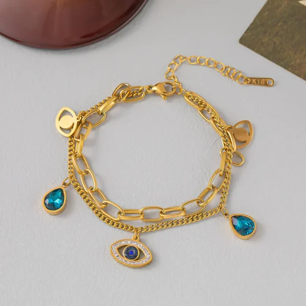 Cuff 18k Gold Plated Women Stainless Steel Fashion Jewelry Zircon Chain Bracelet - Image 7