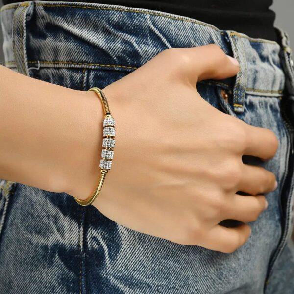 Cuff 18k Gold Plated Women Stainless Steel Fashion Jewelry Adjusted Zircon Bracelet - Image 14