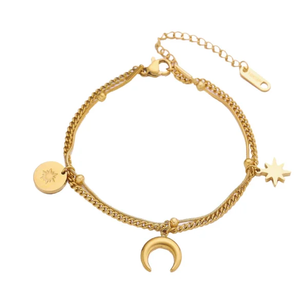 Cuff 18k Gold Plated Women Stainless Steel Fashion Jewelry chain Bracelet Moon Star Multiple Layer